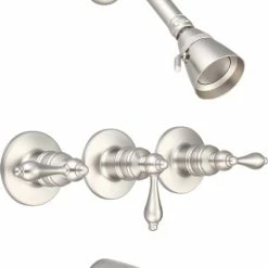 Outlet 🛒 Banner Faucets Banner Three Handle Tub & Shower Faucet, Chrome, Brushed Nickel 👏